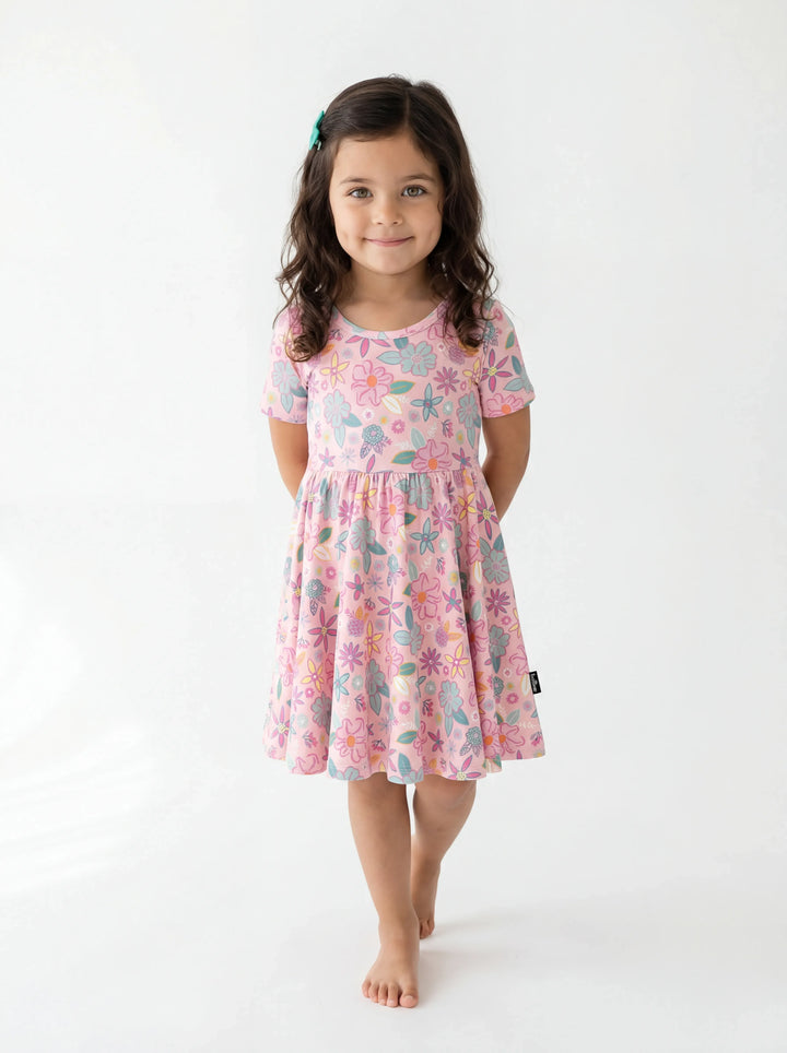 Cute Colorful Flowers Ditsy Bamboo Twirl Dress
