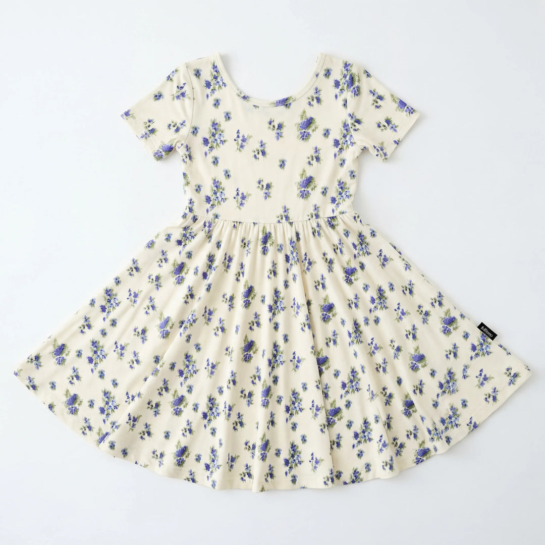 Tiny Blue Flower Meadow Bamboo Twirl Dress