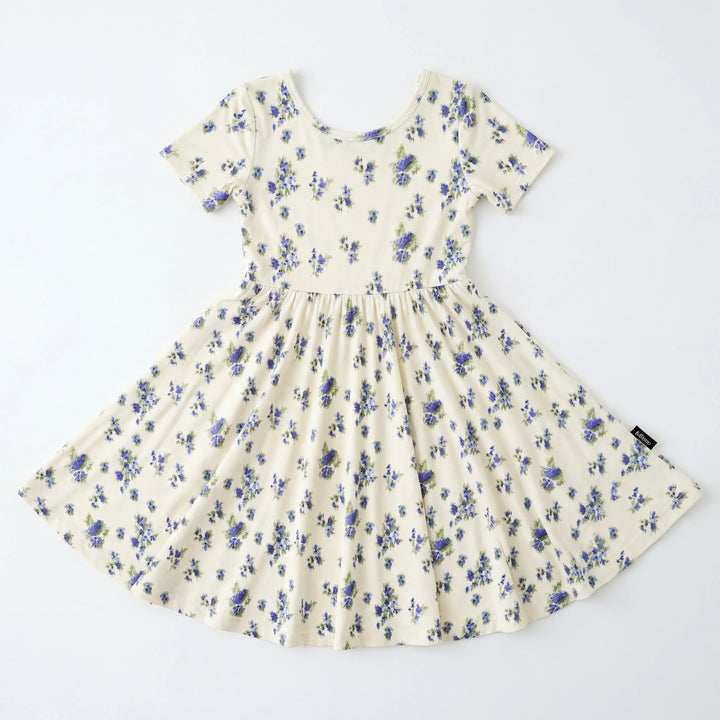 Tiny Blue Flower Meadow Bamboo Twirl Dress
