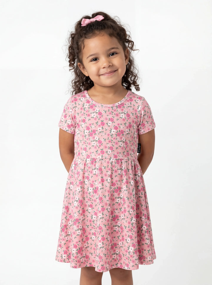 Soft Pink Vintage Floral Bamboo Twirl Dress