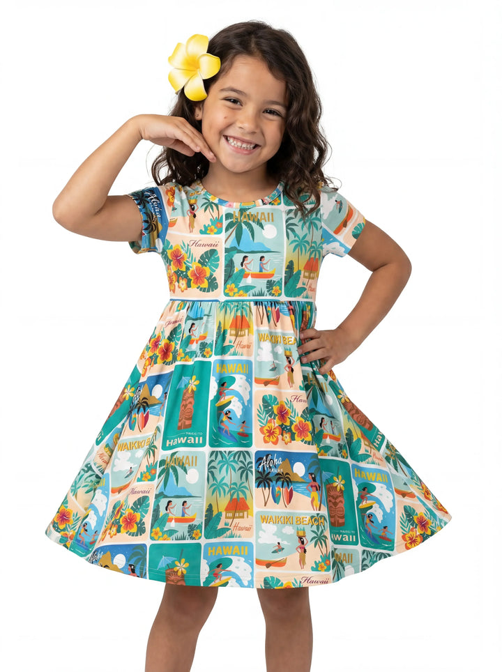 Aloha Postcard Paradise Bamboo Twirl Dress