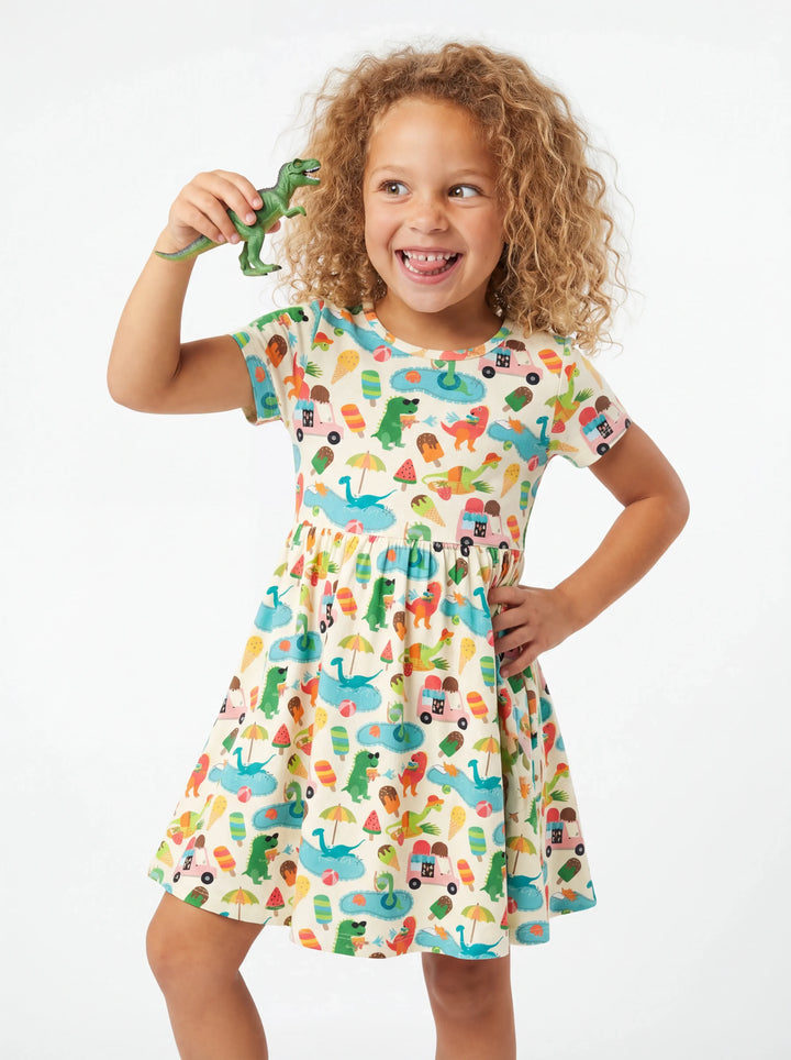 Dino Summer Splash Bamboo Twirl Dress