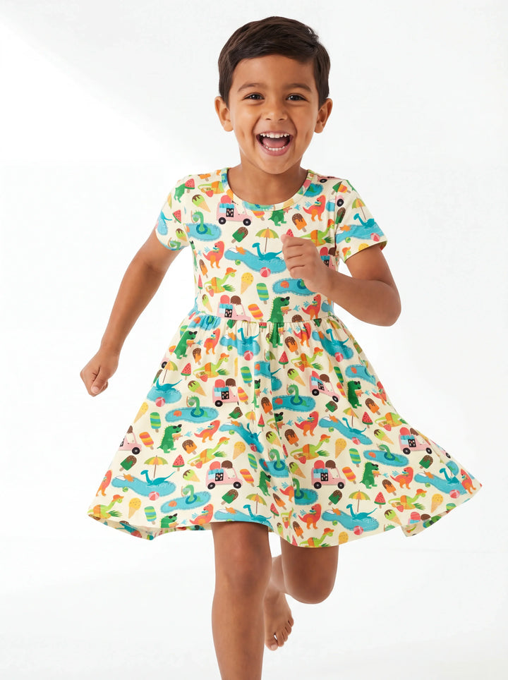 Dino Summer Splash Bamboo Twirl Dress