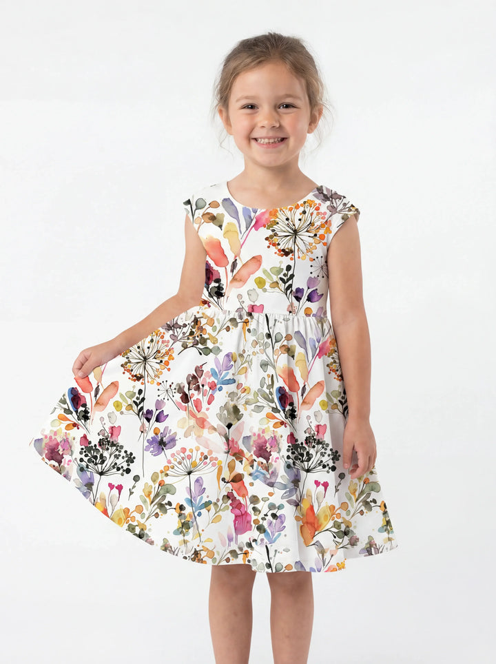 Wildflower Watercolor Garden Bamboo Twirl Dress