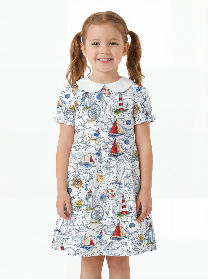 Seaside Adventure Map Bamboo Peter Pan Collar Dress