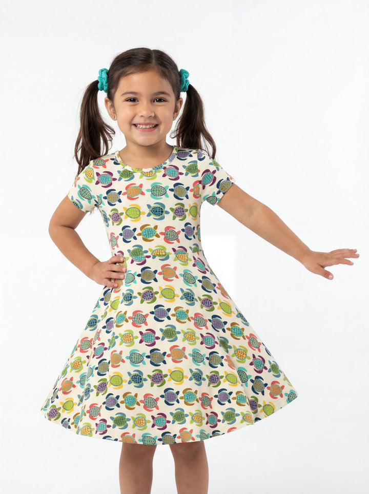 Happy Turtle Parade Bamboo Twirl Dress