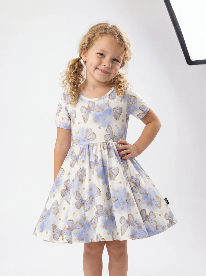 Soft Butterfly Sky Cute Bamboo Twirl Dress