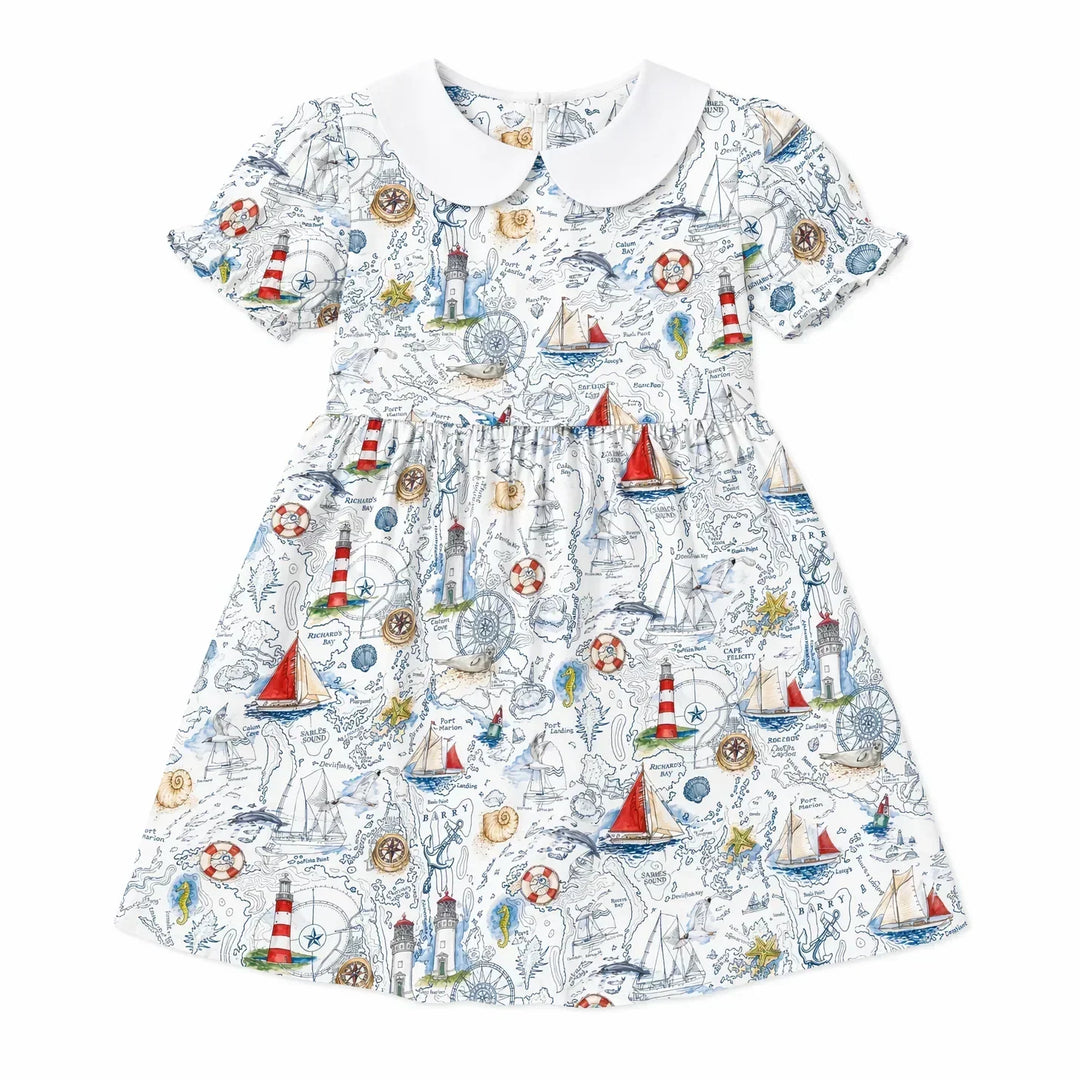 Seaside Adventure Map Bamboo Peter Pan Collar Dress