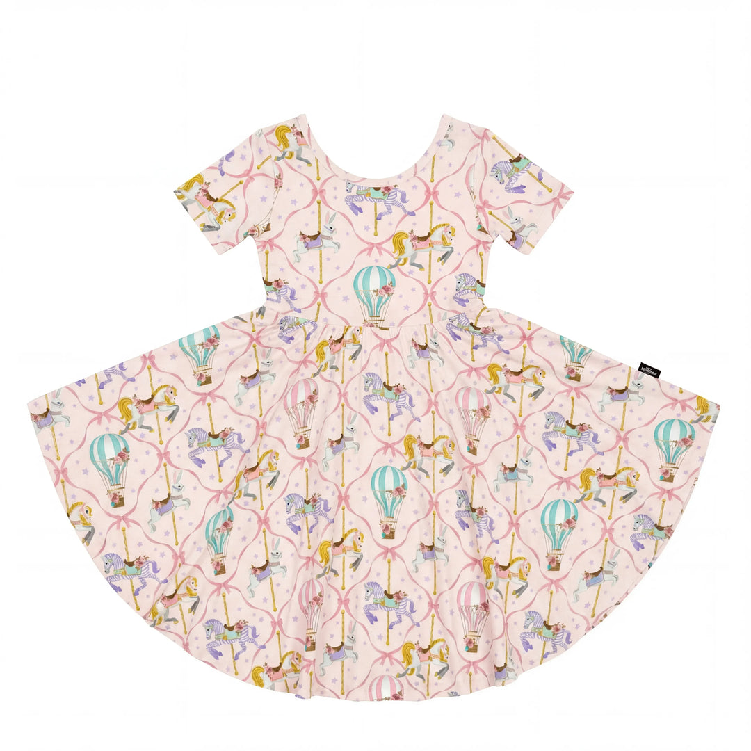 Cute Carousel Unicorn Balloon Bamboo Twirl Dress