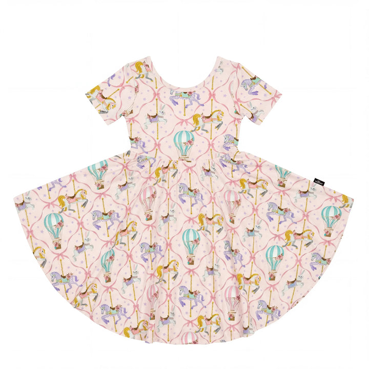 Cute Carousel Unicorn Balloon Bamboo Twirl Dress
