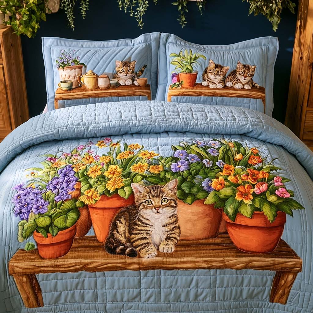Curious Cat Journey Bamboo Quilt Bedding Set