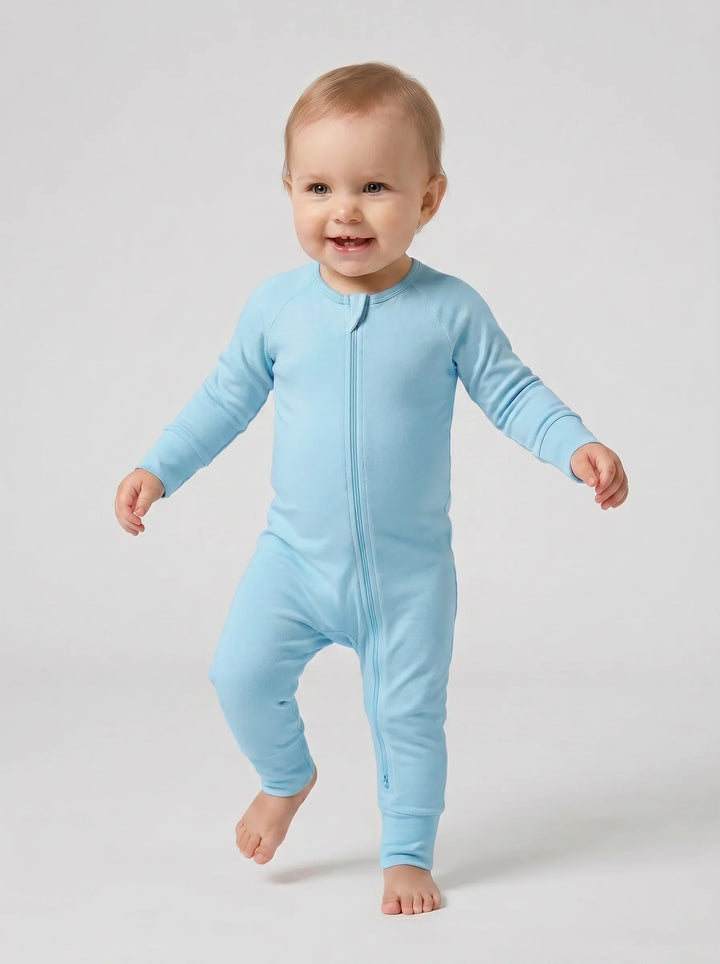 Light Blue Bamboo Convertible Zippered Romper