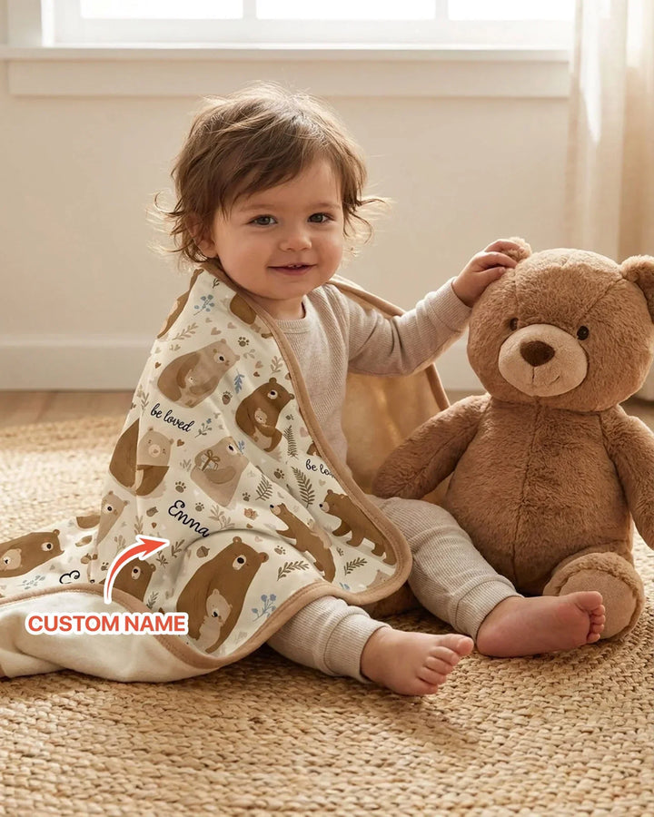 Custom Name Be Loved Bear Bamboo Blanket