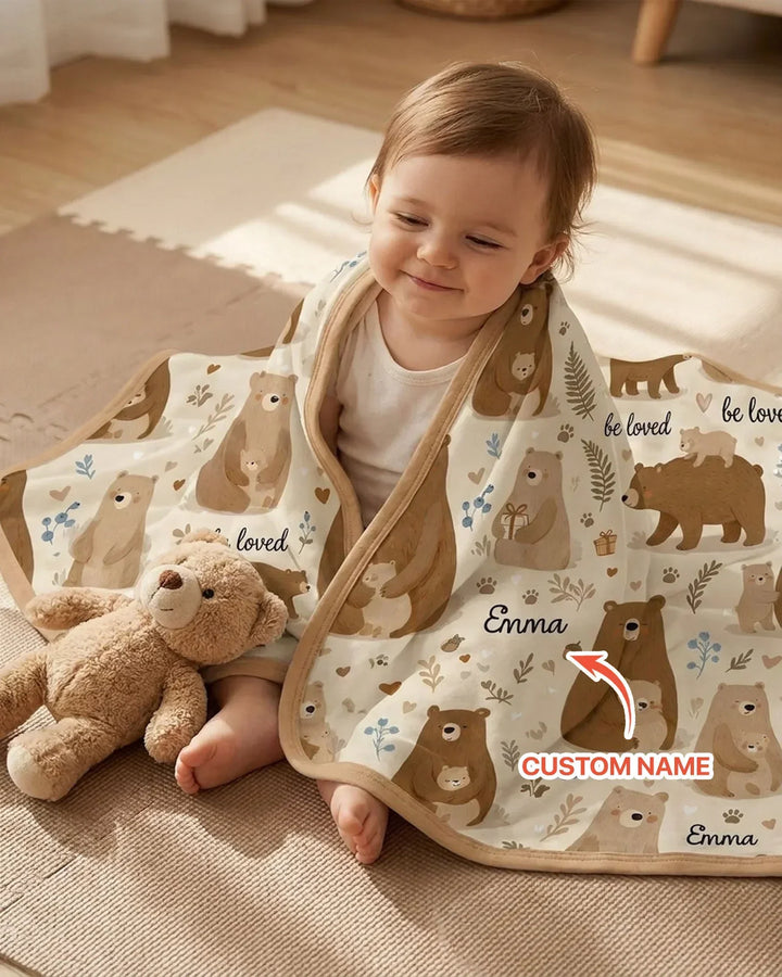 Custom Name Be Loved Bear Bamboo Blanket
