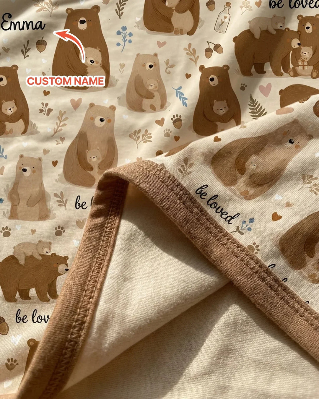Custom Name Be Loved Bear Bamboo Blanket