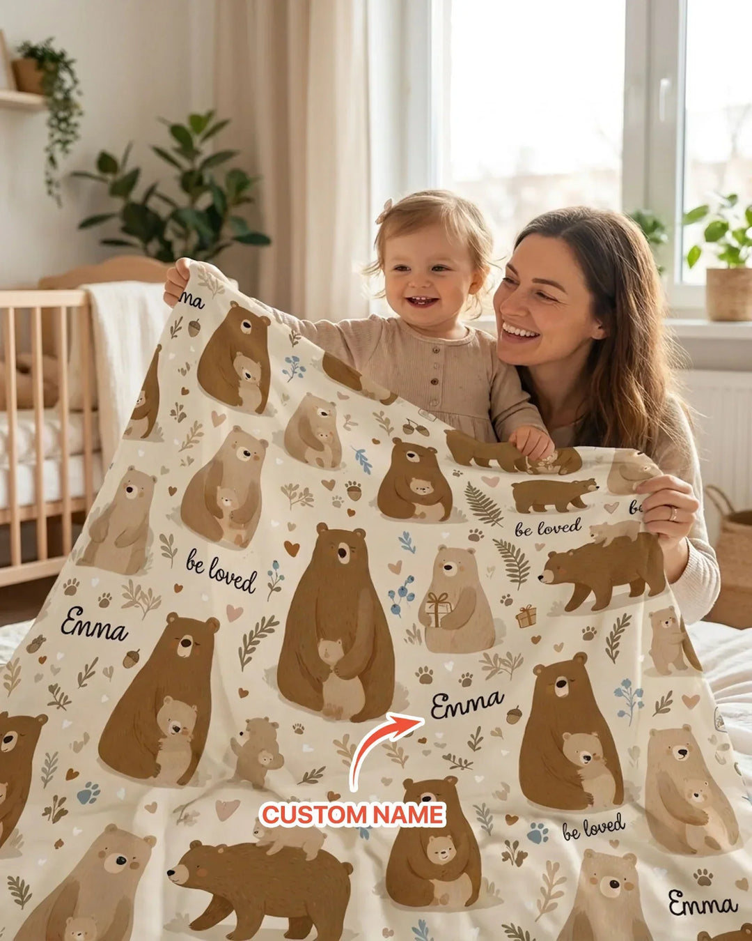 Custom Name Be Loved Bear Bamboo Blanket