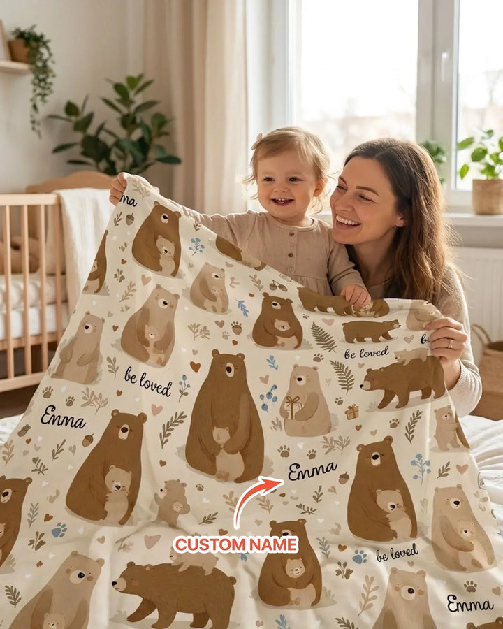 Custom Name Be Loved Bear Bamboo Blanket