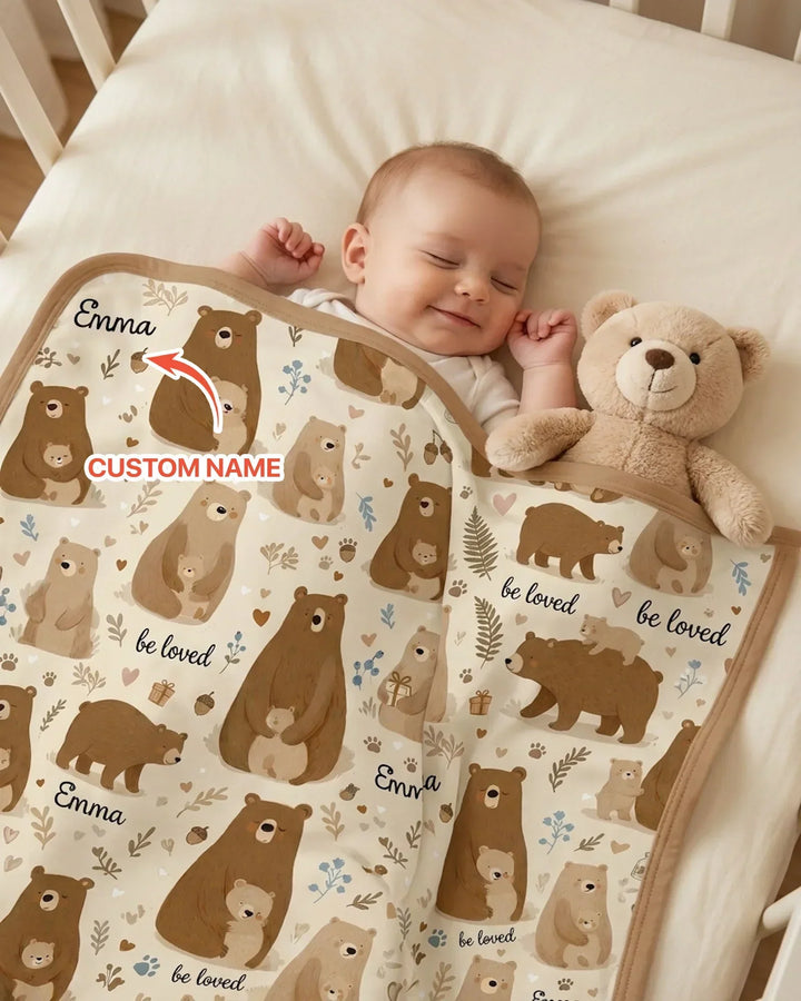 Custom Name Be Loved Bear Bamboo Blanket