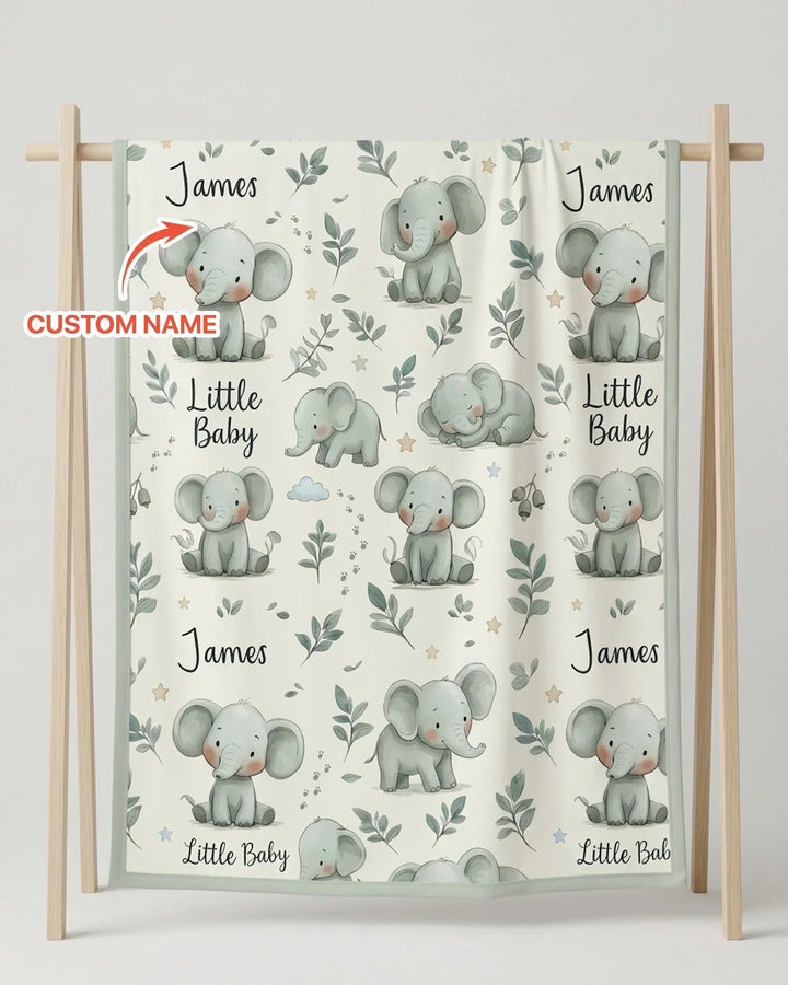 Custom Name Little Baby Elephant Bamboo Blanket