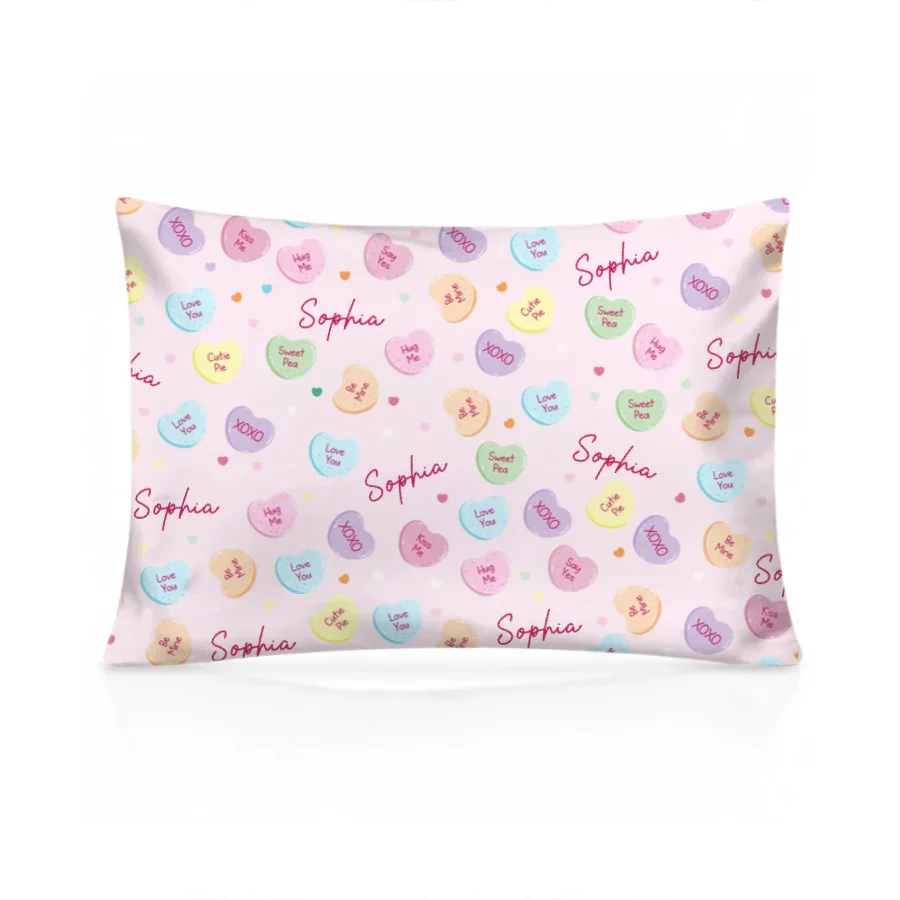 Custom Name Colorful Candy Hearts Family Matching Bamboo Pillow Case