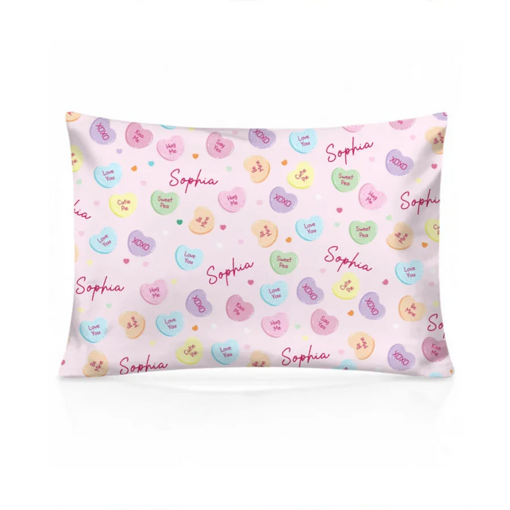 Custom Name Colorful Candy Hearts Family Matching Bamboo Pillow Case