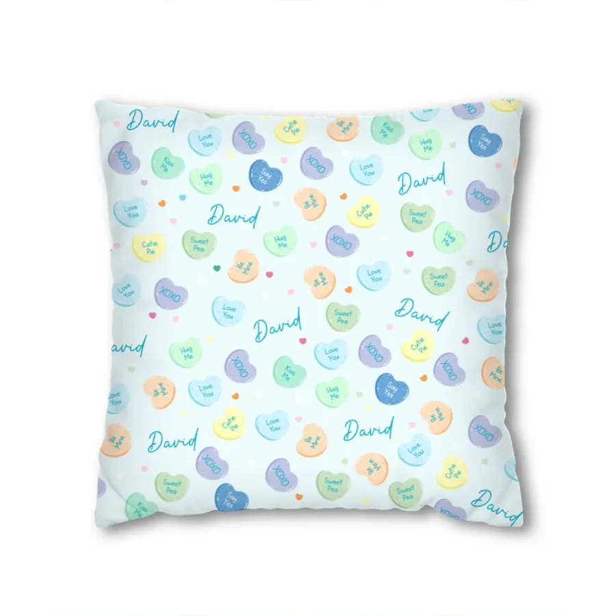 Custom Name Colorful Candy Hearts Family Matching Bamboo Pillow Case