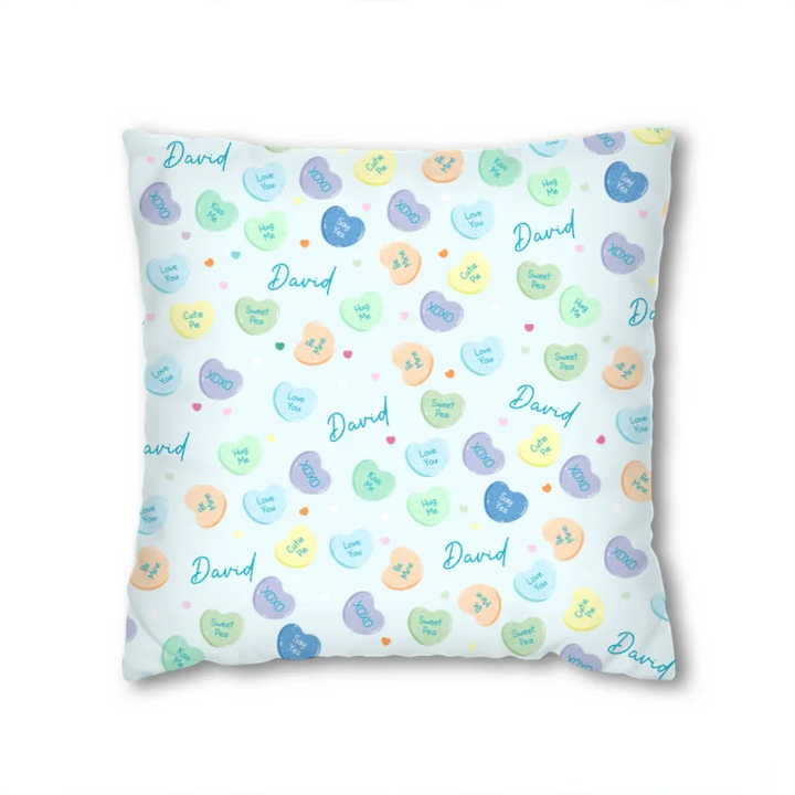 Custom Name Colorful Candy Hearts Family Matching Bamboo Pillow Case