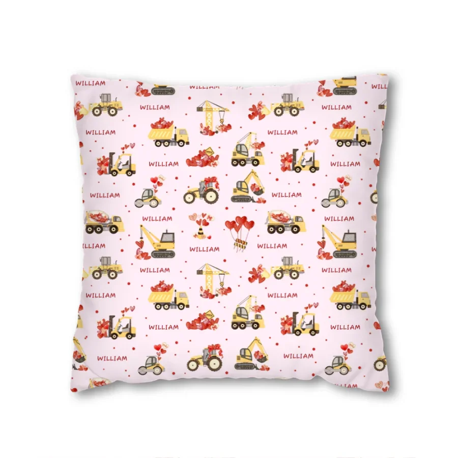 Custom Name Valentine Trucks Family Matching Bamboo Pillow Case
