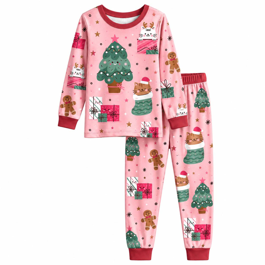 Cute Christmas Cats and Gifts Bamboo Two Piece Long Sleeve Pajama Set