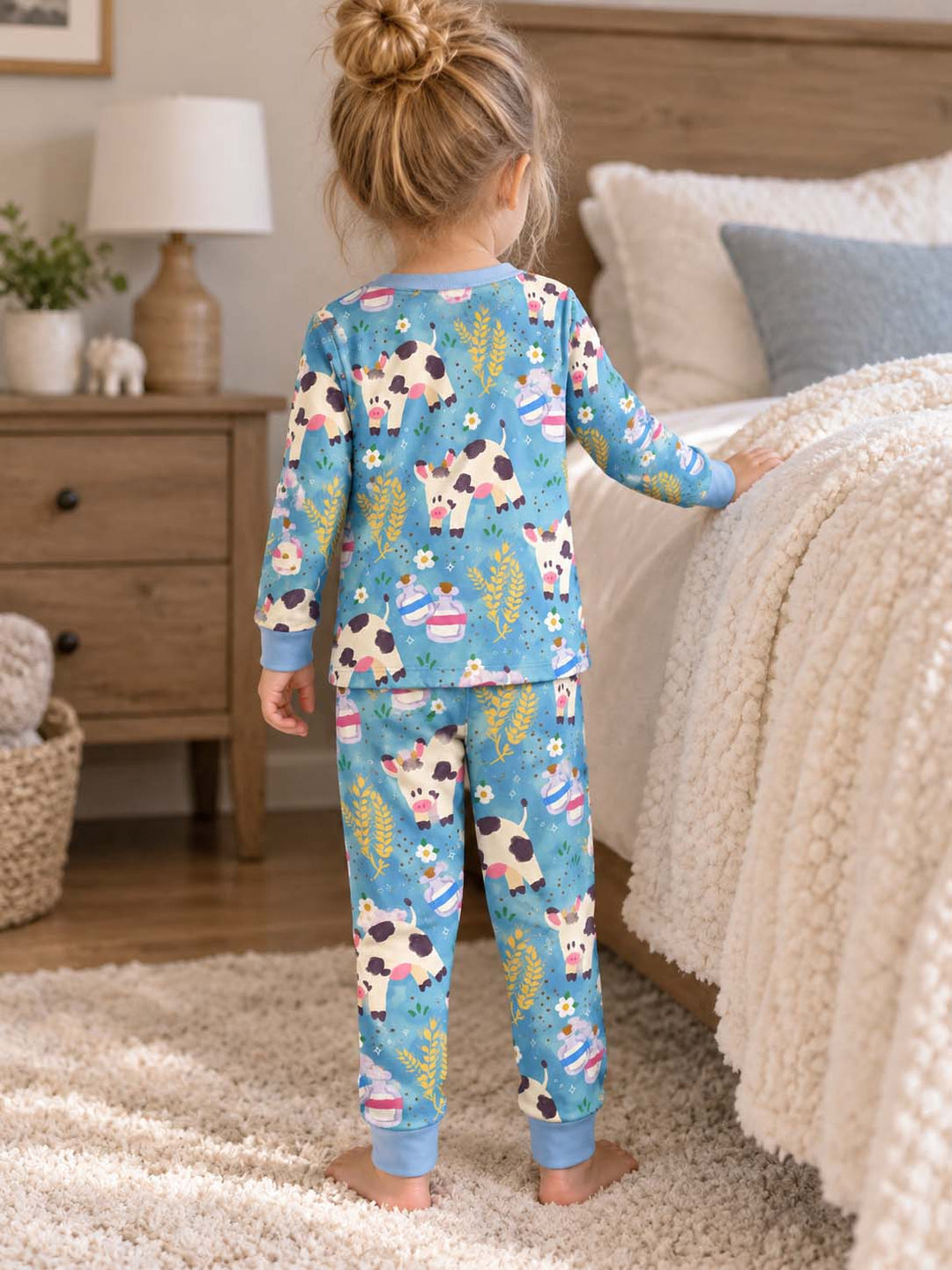 Cute Dairy Cow Farm Bamboo Two Piece Long Sleeve Pajama Set