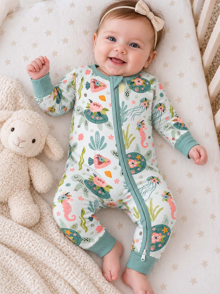 Cute Floral Sea Turtle Bamboo Convertible Zippy