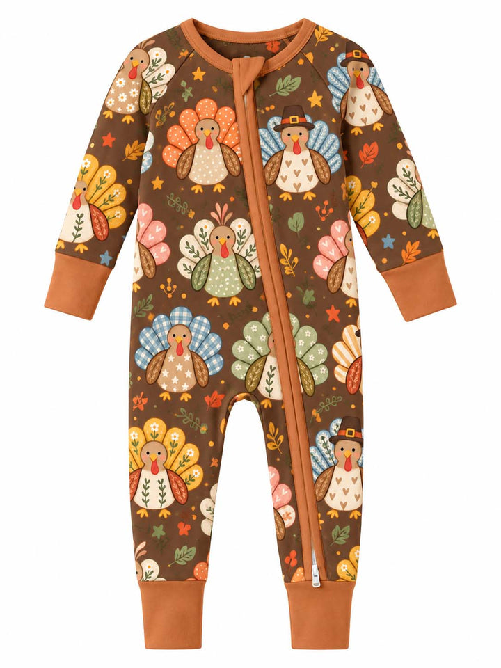 Cute Floral Thanksgiving Turkeys Bamboo Convertible Zippy