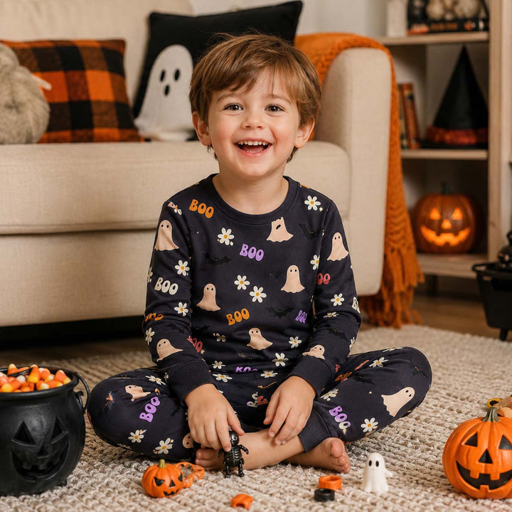 Cute Ghost Garden Bamboo Two Piece Long Sleeve Pajama Set