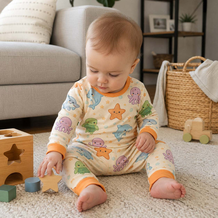 Cute Ocean Friends Bamboo Two Piece Long Sleeve Pajama Set