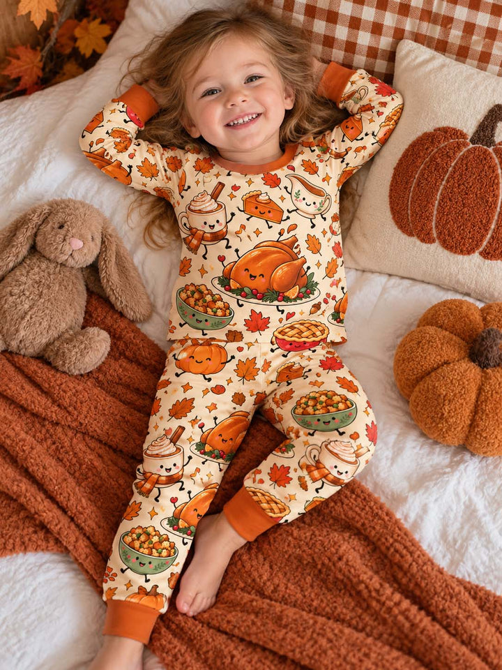 Cute Thanksgiving Feast Bamboo Two Piece Long Sleeve Pajama Set