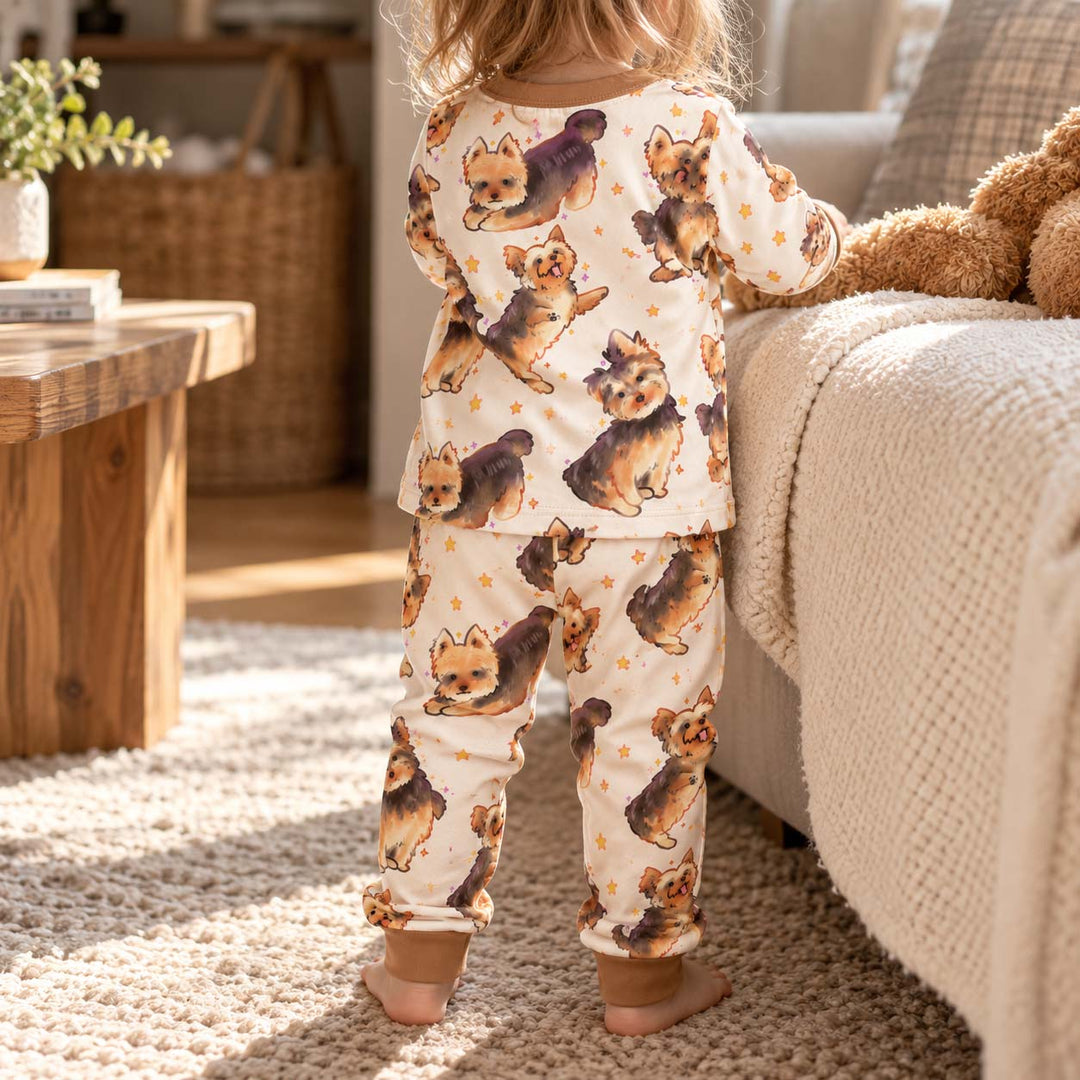 Cute Yorkshire Terrier Moments Bamboo Two Piece Long Sleeve Pajama Set