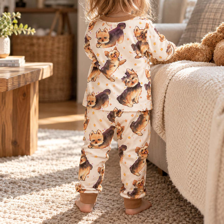 Cute Yorkshire Terrier Moments Bamboo Two Piece Long Sleeve Pajama Set