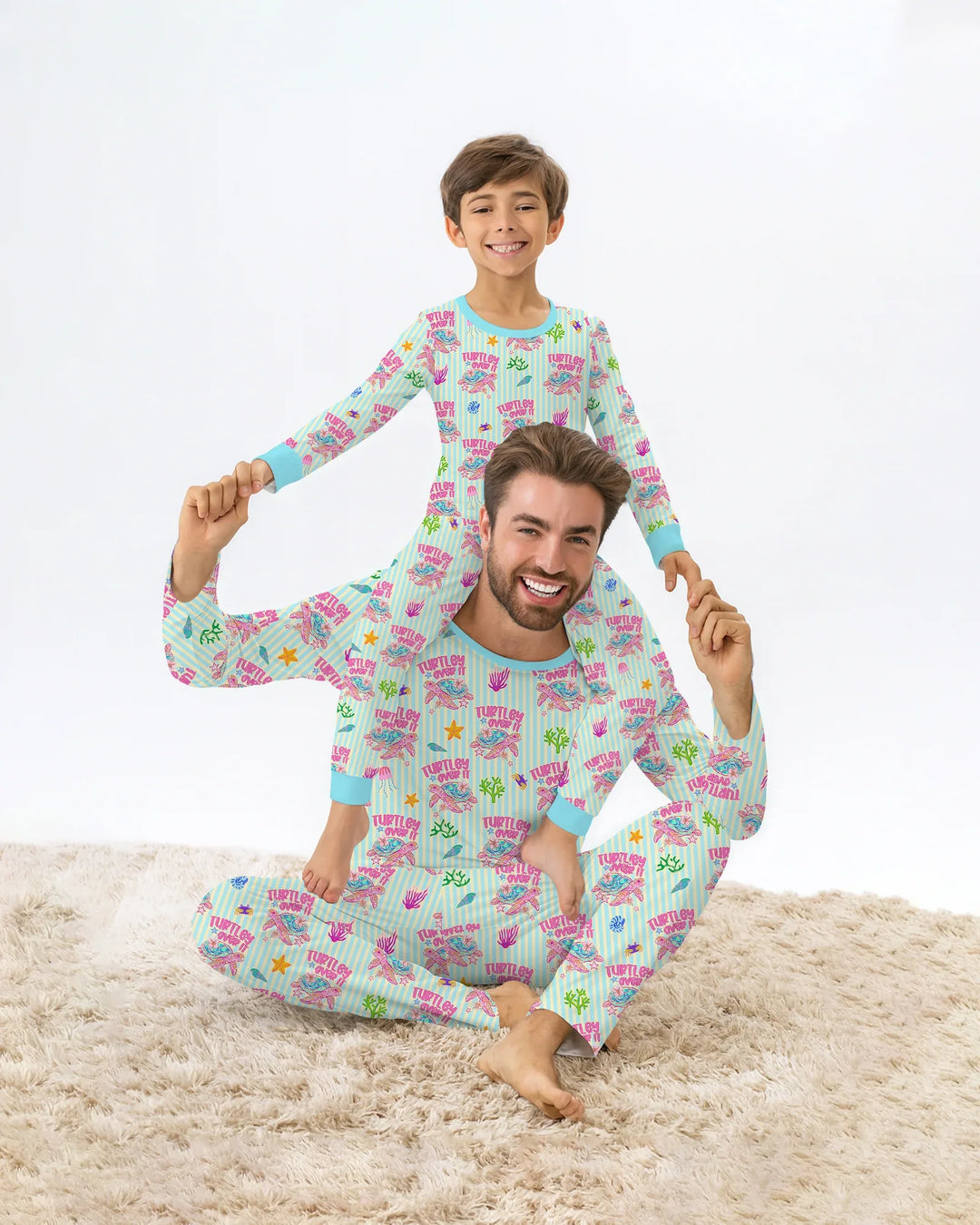 Turtley Over It Family Matching Bamboo Two Piece Long Sleeve Pajama Set