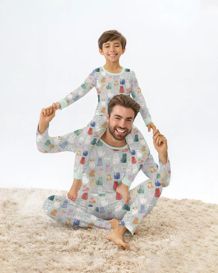 Enchanted Happy Kitty Family Matching Bamboo Men's Pajama Set