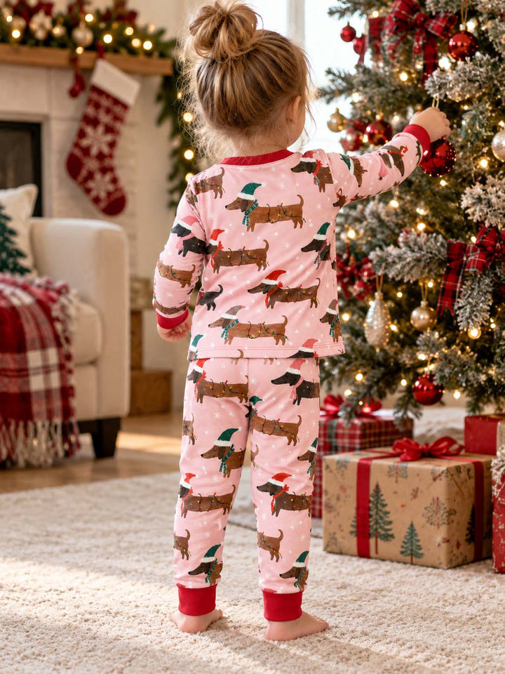 Dachshund Christmas Lights Bamboo Two Piece Long Sleeve Pajama Set