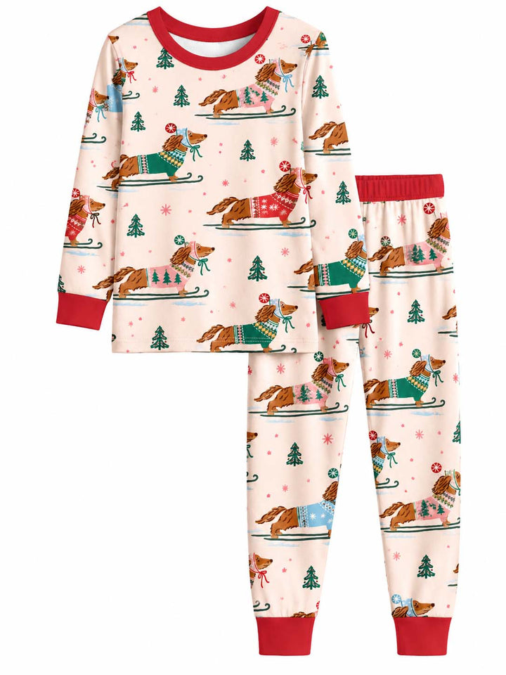 Dachshund Christmas Sledding Bamboo Two Piece Long Sleeve Pajama Set