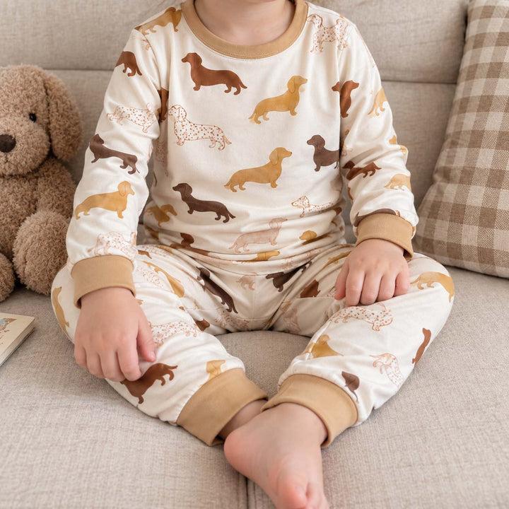 Dachshund Color Parade Bamboo Two Piece Long Sleeve Pajama Set