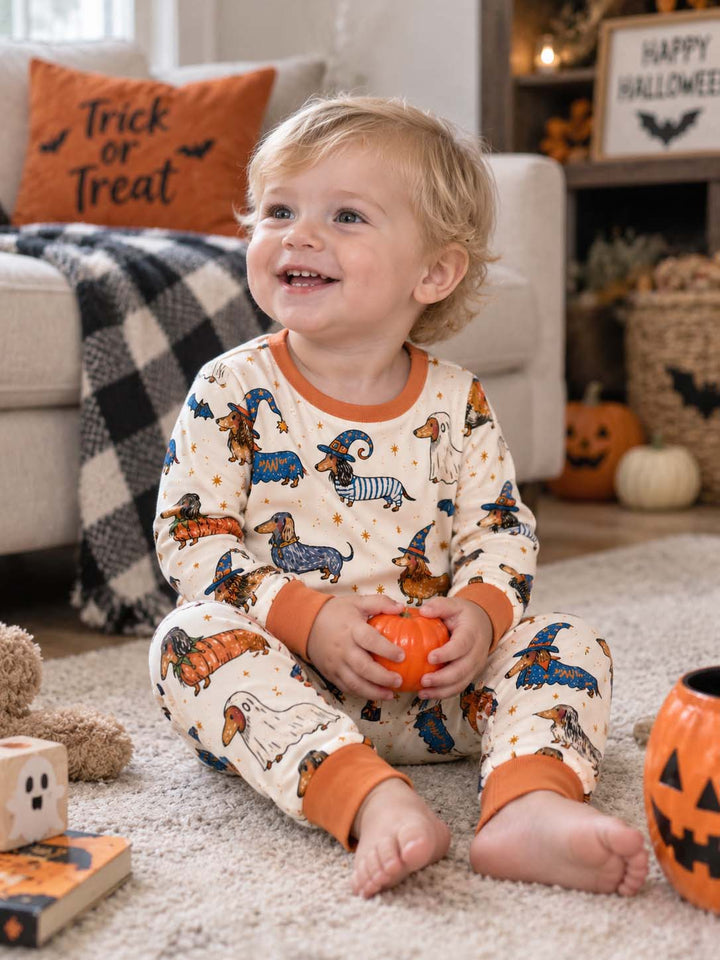 Dachshund Halloween Costume Parade Bamboo Two Piece Long Sleeve Pajama Set