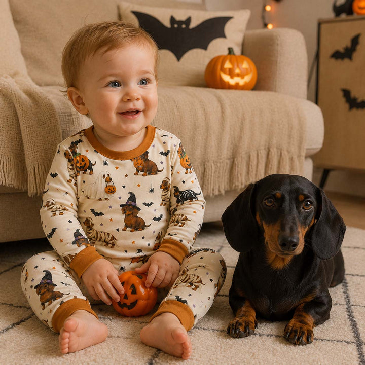 Dachshund Halloween Parade Bamboo Two Piece Long Sleeve Pajama Set