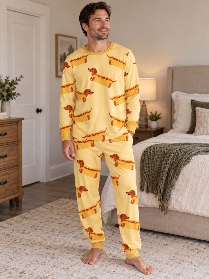 Dachshund Hot Dog Bamboo Men's Pajama Set