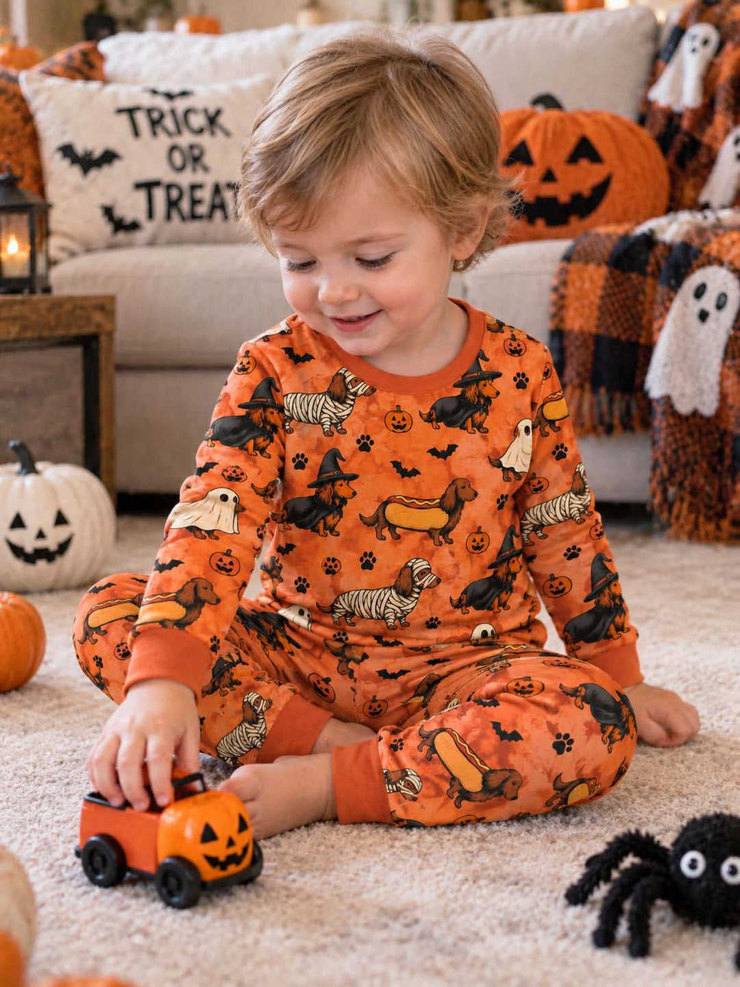 Dachshund Spooky Halloween Parade Bamboo Two Piece Long Sleeve Pajama Set