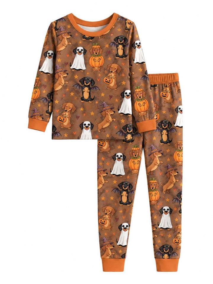Dachshund Trick or Treat Halloween Bamboo Two Piece Long Sleeve Pajama Set