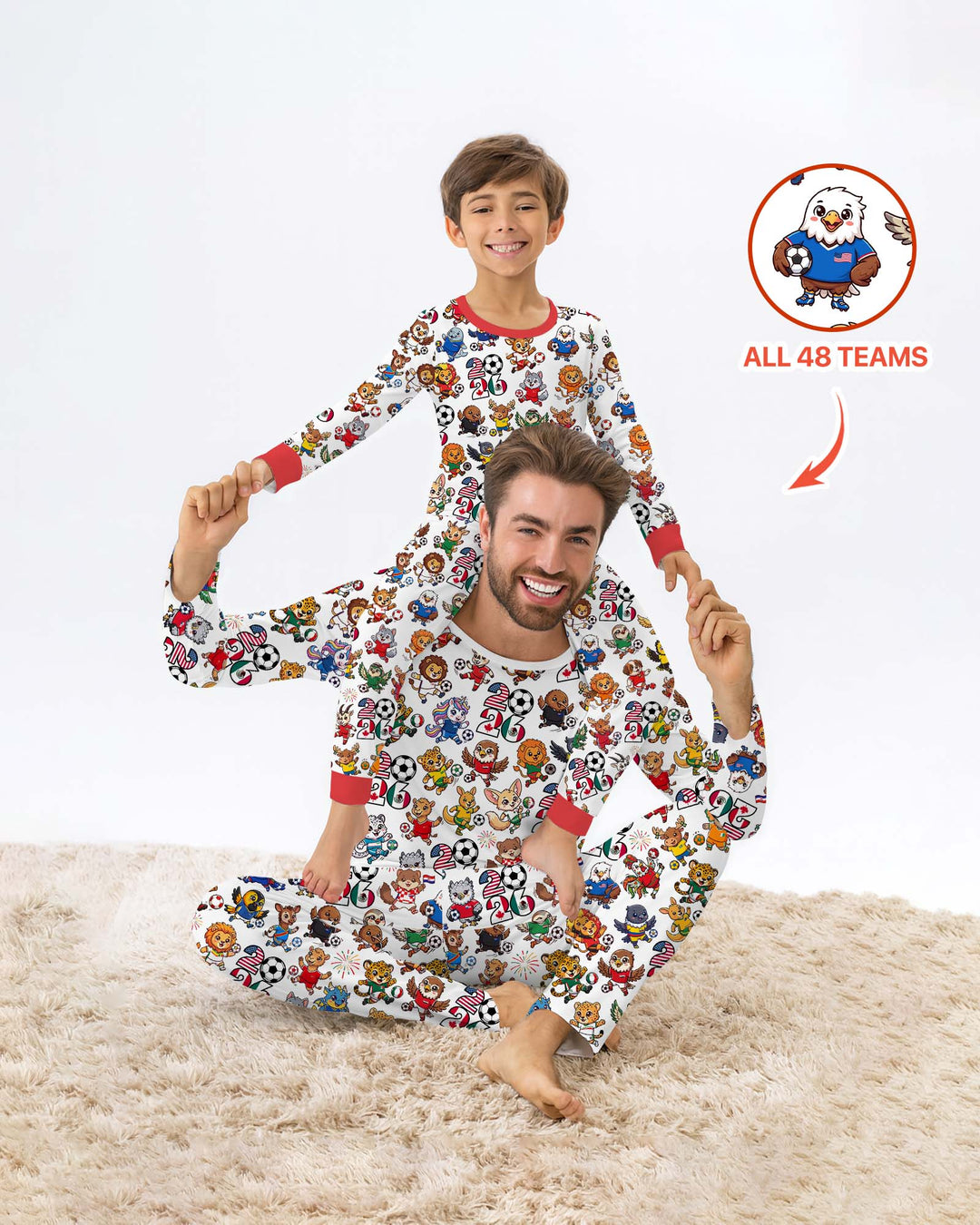 Kawaii Animals Soccer Tour 2026 Family Matching Bamboo Two Piece Long Sleeve Pajama Set