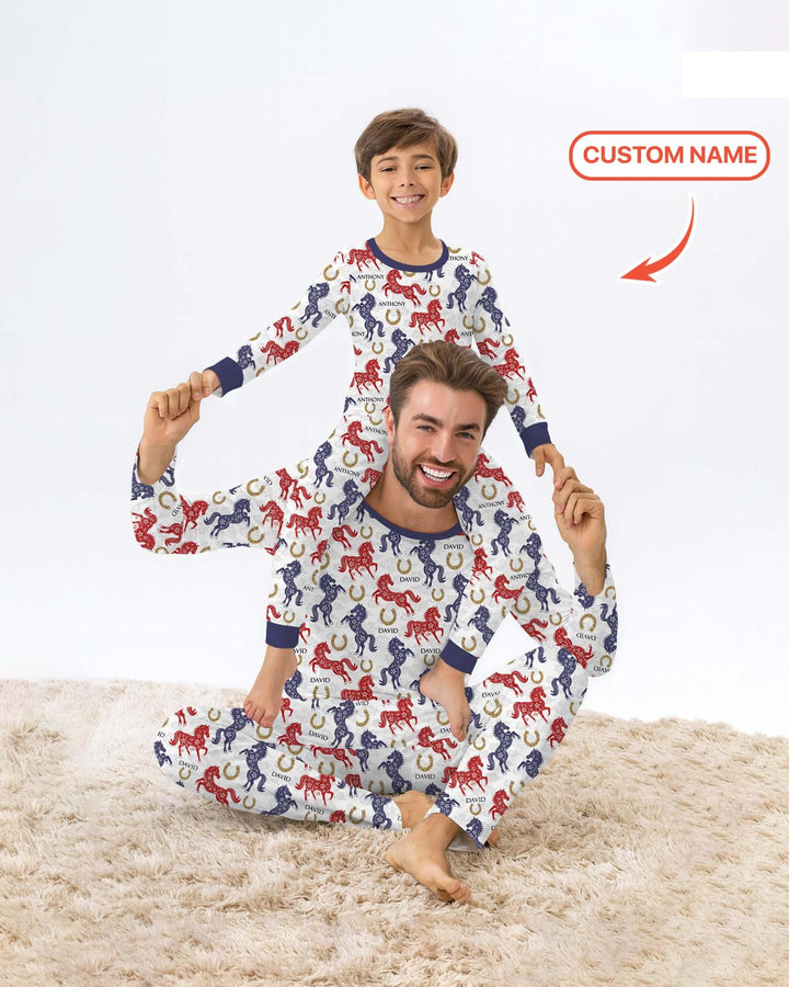 Custom Name Chinoiserie Horses Bamboo Men's Pajama Set