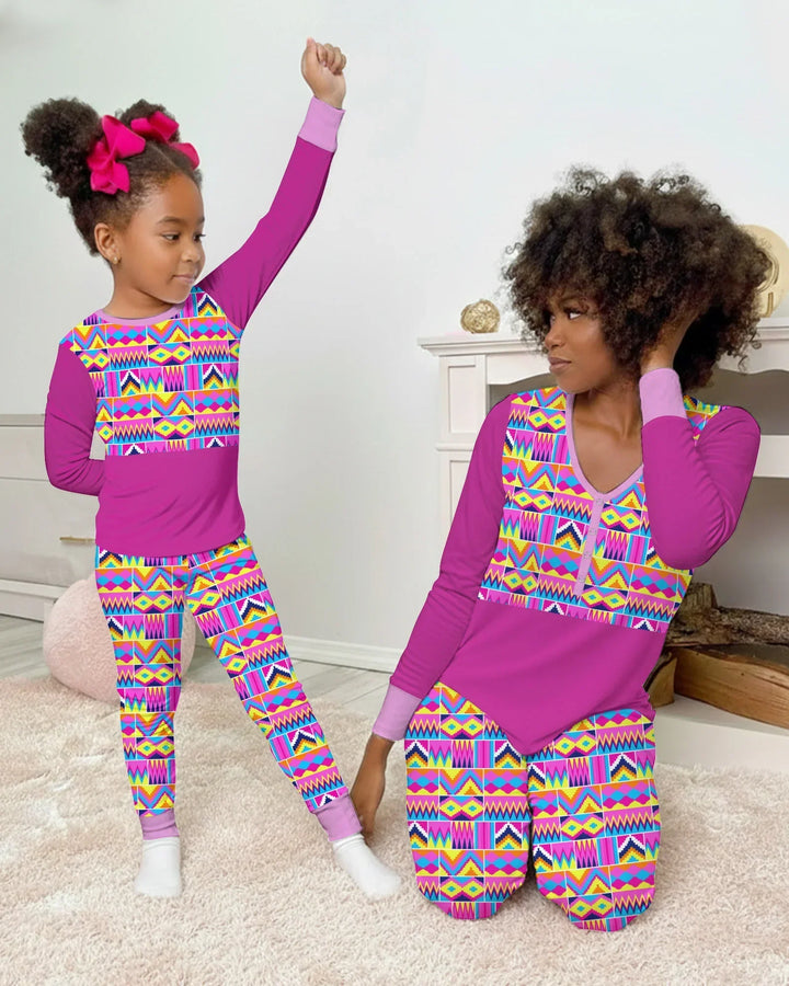 Kente Vibes Family Matching Bamboo Two Piece Short Sleeve Pajama Set